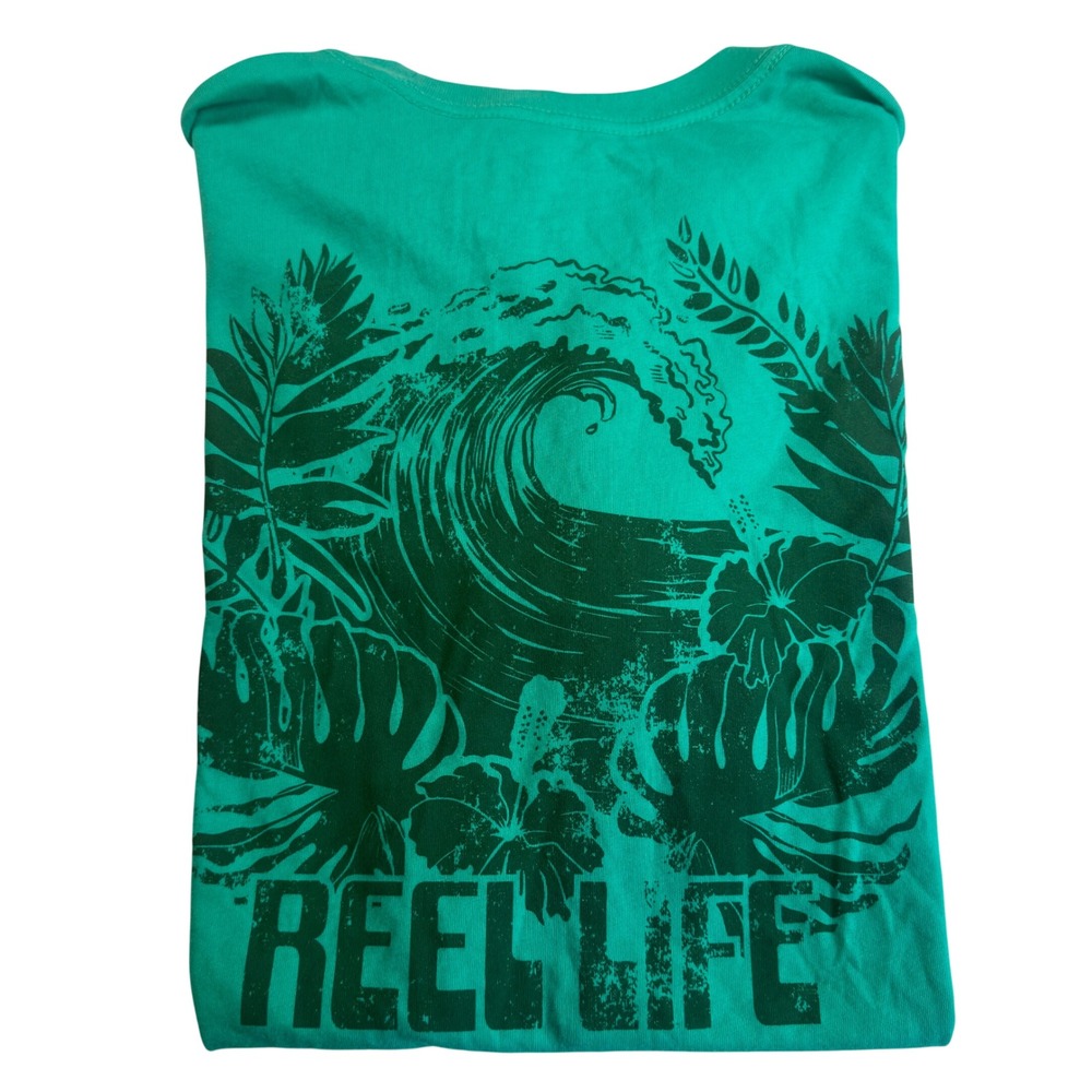Reel Life Graphic Fishing Tee Arcadia Green Cotton Blend Wave Tropical XL NWT‎